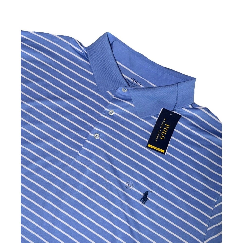 Polo Ralph Lauren Performance Polo Shirt Mens 3XLT Blue White Striped Pony Golf